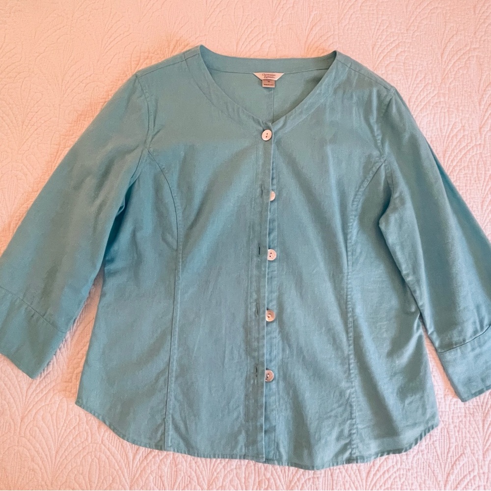 Christopher & Banks Aqua cotton/linen  Shirt